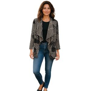 Chico's Women's Striped Jacket Size O Black and White Long Sleeve Relaxed Fit